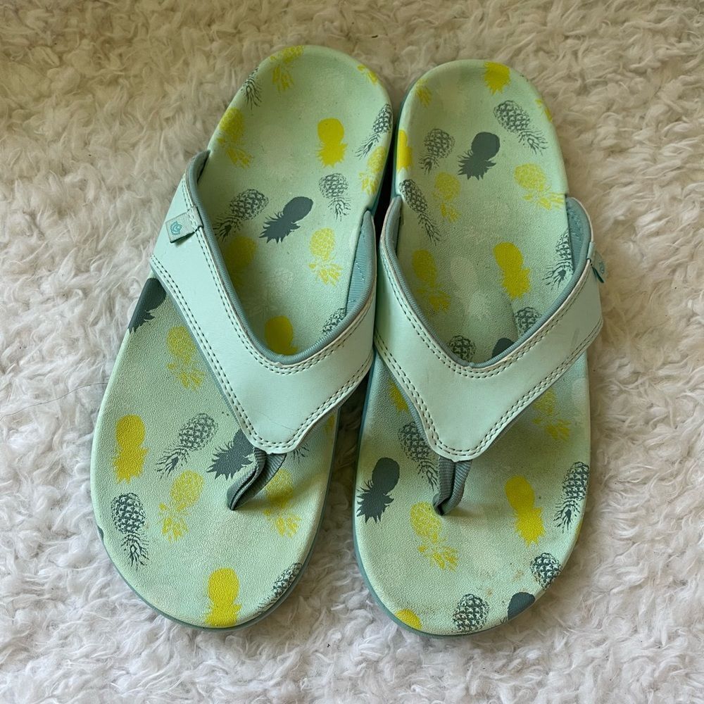 Spenco aqua blue Yumi Fruitopia Orthotic Slip On pineapple Thong Sandals…